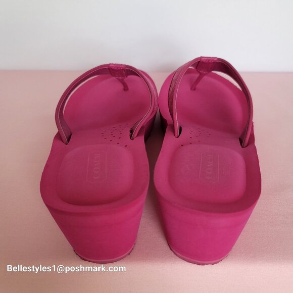 COACH Jaicee Wedge Platform Sandals in Signature Fabric-Fuchsia color.Size 9.5B⭐ - Picture 12 of 16
